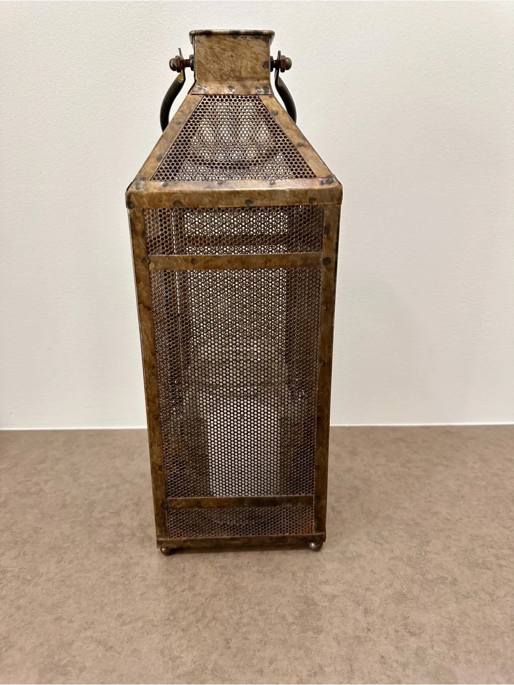 Metal Mesh Lantern - Antique Inspired - Brass Color Finish Hurricane Lantern 16”